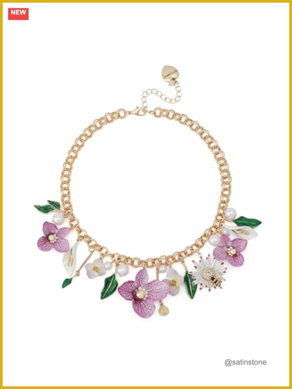 Betsey's Bouquet Statement Necklace Floral Pearl Crystal Charm